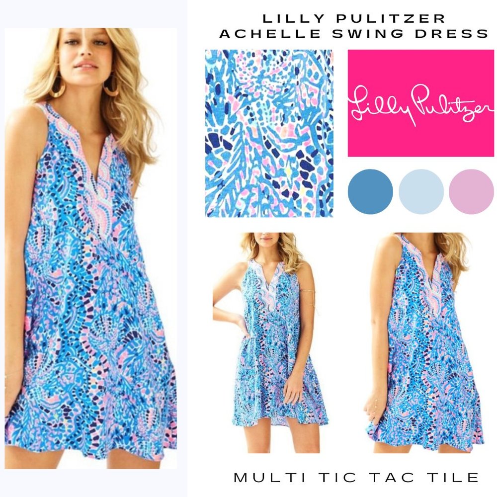 Lilly Pulitzer Achelle Swing Dress, Multi Tic Tac Tile, Size L